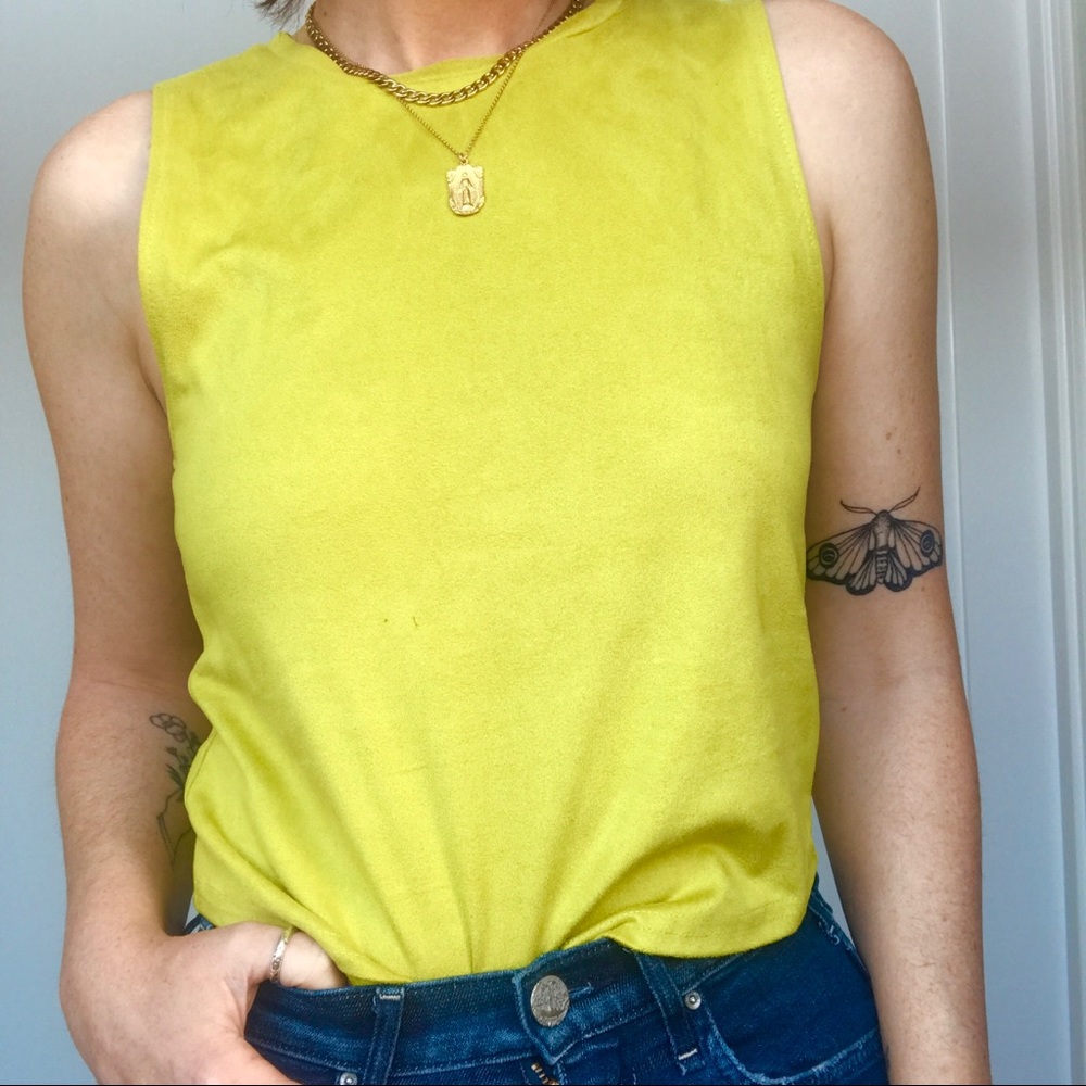 Zara chartreuse faux suede crop tank S